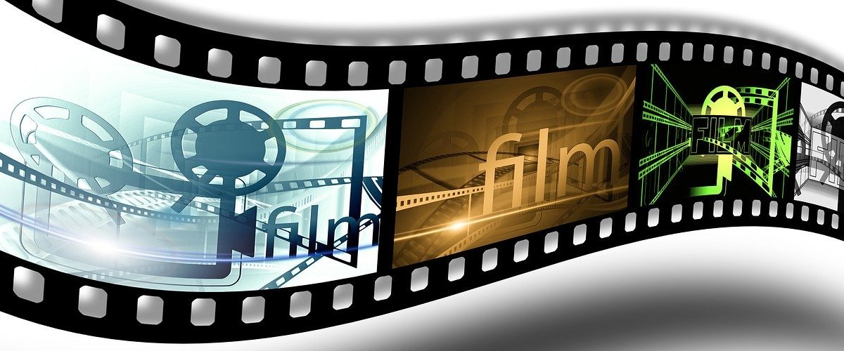 Strip of film with pictures of movie projectors
